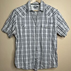 Kirra Shirt Mens Large Gray Western Pearl Snap Plaid Western Pockets Surf Check
